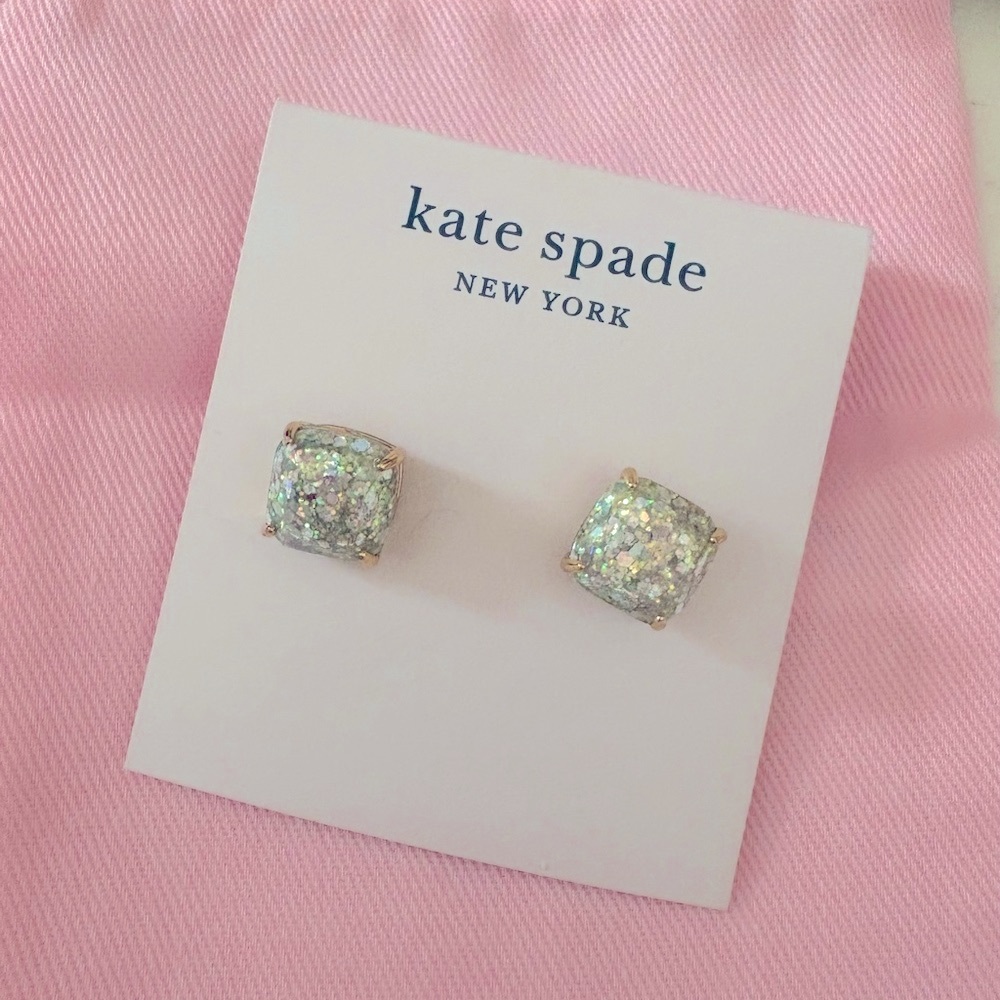 Kate Spade Silver green Glitter Square Earrings